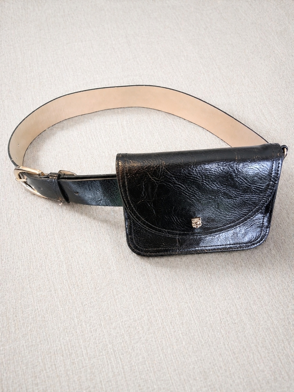 Vince Camuto Black Leather Mini Belt Bag with Gold Accent
